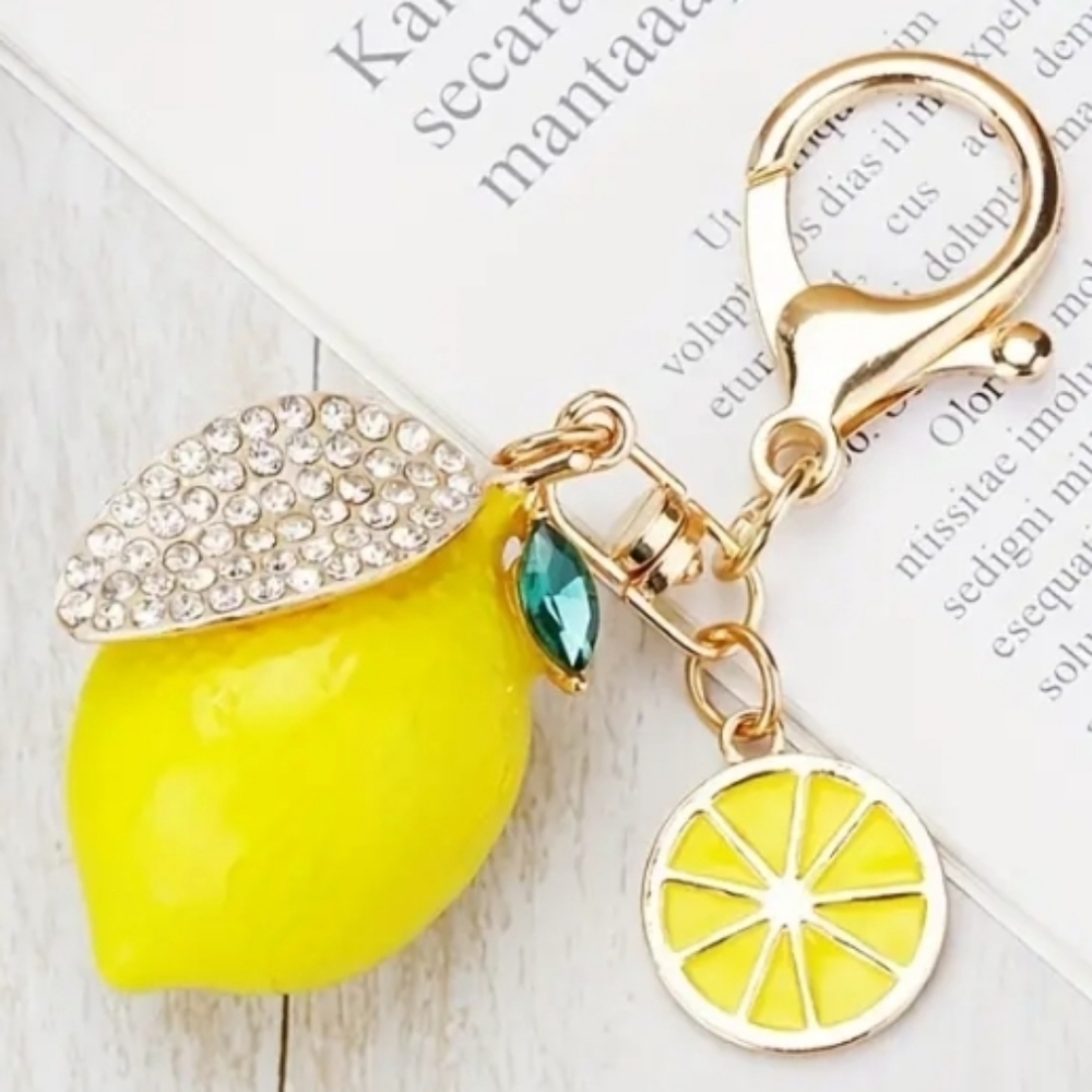 Lemon Rhinestone Keychain/Bag Charm with Rhinestones